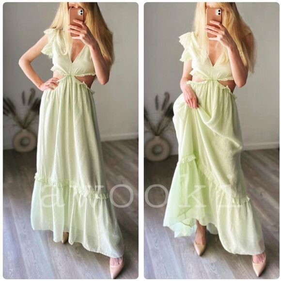 H&M Cut Out Frills Green Dress Ties - Picture 4 of 8